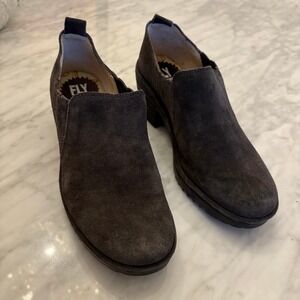 Fly London Dark‎ Gray Suede Platform Ankle Boots Block Heel EU 37 US 6.5–7